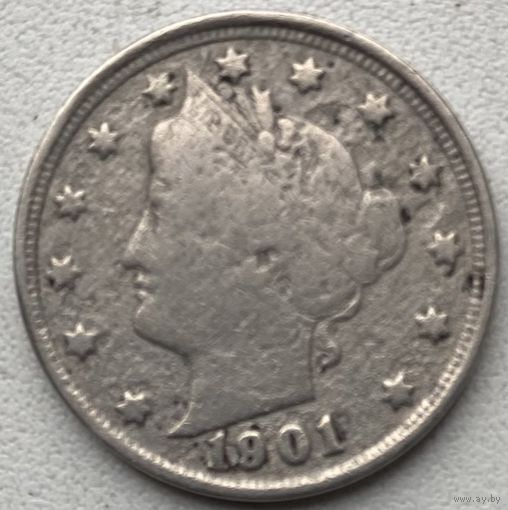 США 5 центов 1901 г. Liberty Nickel