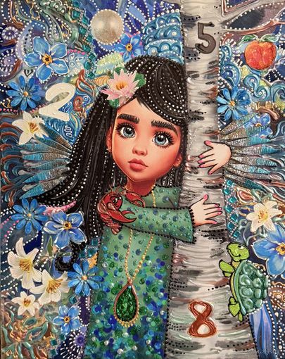 Авторская картина Ангелок для знака зодиака рак (холст, акрил, авторская техника)