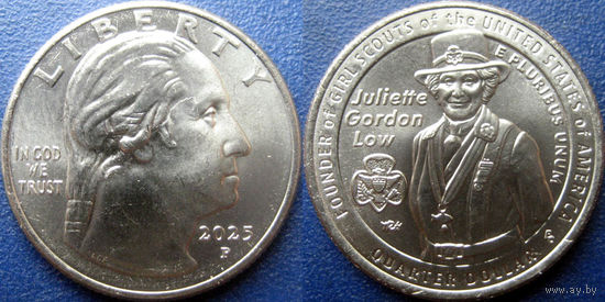 США. Квотер 2025 Выдающиеся женщины N17 Джульетта Гордон Лоу. Минтмарка P.