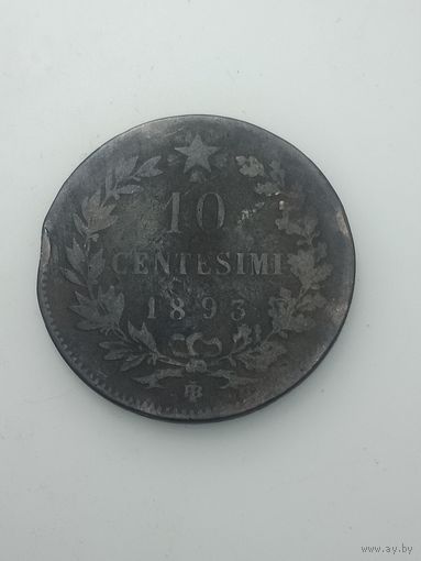 Италия 10 чентезимо 1893 года .   BI