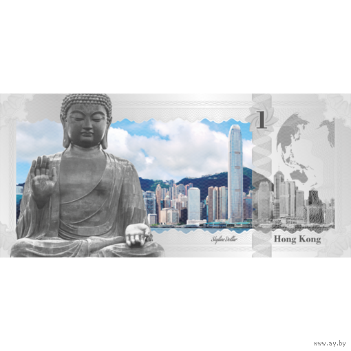 Острова Кука 1 доллар 2017г. Skyline Dollar "Гонконг". Купюра в пластиковом слабе. Серебро 5гр.
