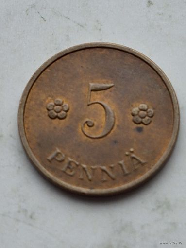 5 пенни Финляндия 1938 года. Монета не чищена. 45197