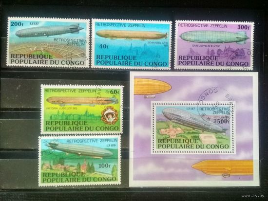 Конго. 1977. Дирижабли. Серия 5 м., блок