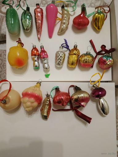 Елочные игрушки СССР ЛОТОМ 20 шт овощи фрукты грибы