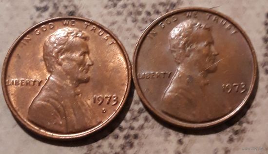 1 цент 1973 D + P СШA