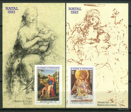 Сан Томе и Принсипи - 1983г. - Рождество. Картины. - 2 блока - полная серия, MNH [Mi bl. 135 B - 136 B]. #O-Bl-Z-2-12