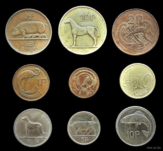 9 МОНЕТ ИРЛАНДИИ. СБОРКА (1967-2002 г.г.)