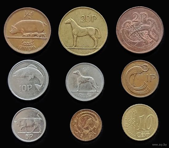 9 МОНЕТ ИРЛАНДИИ. СБОРКА (1967-2002 г.г.)