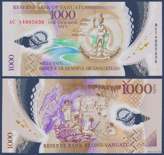 Вануату, 1000 вату 2014 г., P-13 2014(1) (полимер, полимер, меланезийский вождь, фермеры), UNC