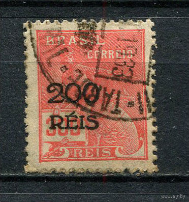 Бразилия - 1933 - Меркурий и глобус с надпечаткой 200R на 300R - [Mi. 389Ya] - полная серия - 1 марка. Гашеная.  (Лот 19EP)-T2P2