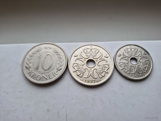 Сборный лот крон 10,5,2 Дания. Лот состоит из 3-х монет. Монеты не чищены. 45266