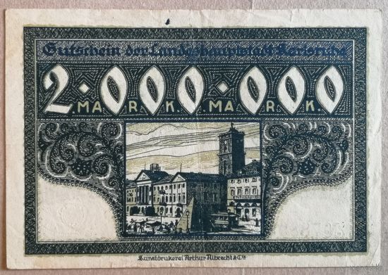 Германия 2 миллиона марок 1923 г Карлсруэ (Karlsruhe) XF, В/З