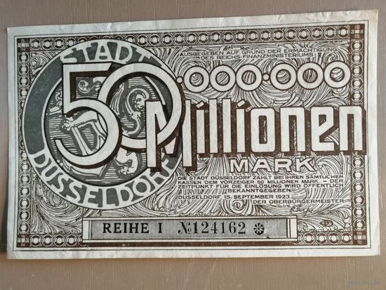 Германия 50000000 марок 1923 г, Дюссельдорф (Dusseldorf) 1150z, REIHE I N.#6 (звездочка на конце)