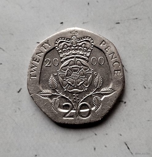 20 пенсов 2000 года Великобритания. Королева Елизавета 2. Красивая монета!
