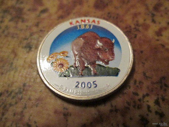 25 центов, цветной квотер США, штат Канзас
