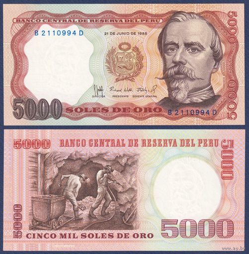 Перу, 5000 солей 1985 г., P-117c (C, генерал Франсиско Болоньези), UNC