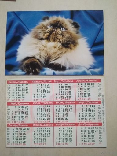 Карманный календарик . Котик. 2002 год