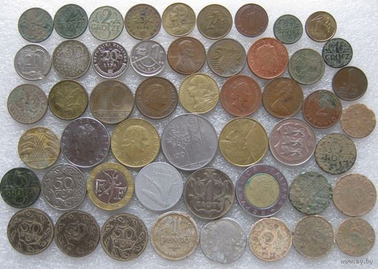 Иностранные монеты, 50 штук.