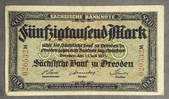 Банкнота 50000 марок 1923 год. Дрезден. Веймарская республика.