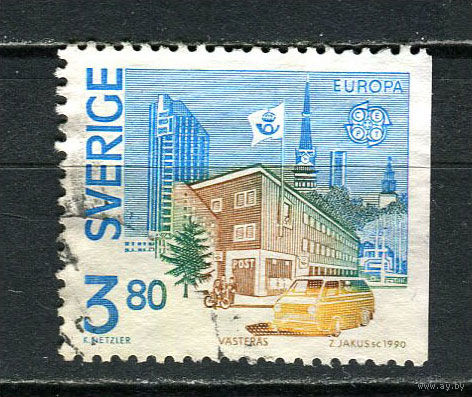 Швеция - 1990 - Европа (C.E.P.T.) – Здания почтовых отделений 3,80Kr - [Mi.1591] - 1 марка. Гашеная.  (Лот 63HP)-T2P42