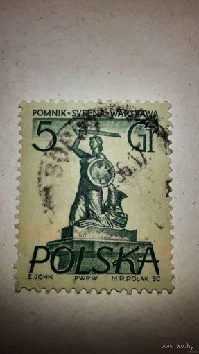 Марка Статуя Сирены в Варшаве 1955 года Польша