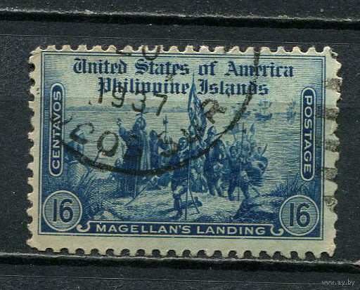 Американские колонии - Филиппины - 1935 - Картины. Высадка Магеллана 16С - [Mi.364] - 1 марка. Гашеная.  (Лот 11Js)-T25P1