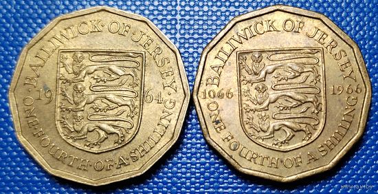 Джерси 1/4 шиллинга 2 шт. 1964, 1966 г. 900 лет биттве при Гастингсе. Цена за 2 шт.
