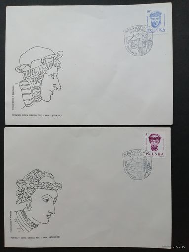 Польша 1985 Три КПД с полной серией марок "Голова в Вавельском замке Кракова" (спецгашение) Mi.2960,2986-2987 каталог 1.50 евро