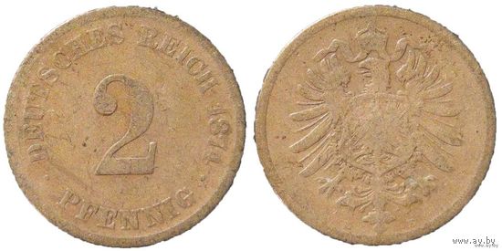 YS: Германия, Рейх, 2 пфеннига 1874E, KM# 2