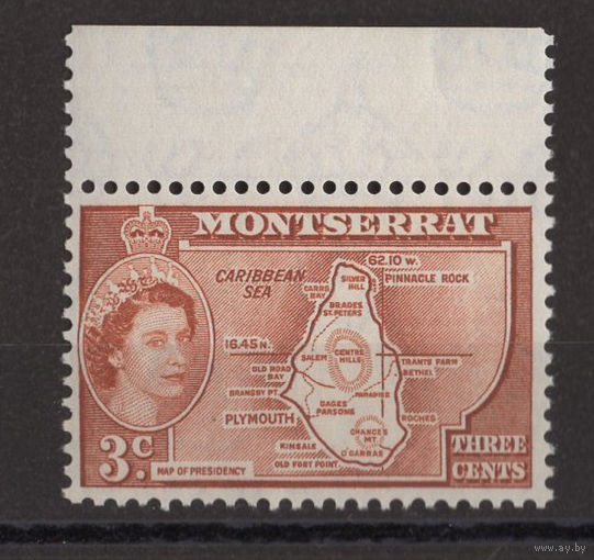 Монтсеррат / Montserrat 1953** 3c, Карта острова (Mi#132)