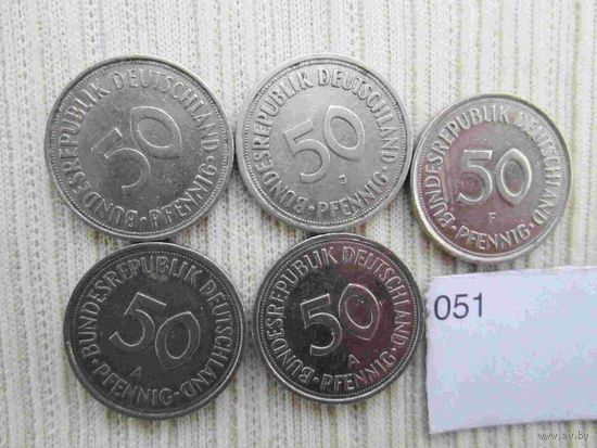 5 монет по 50 пфеннигов лот 51