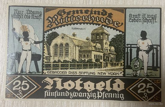 Нотгельд Риттерхуде 25 пфеннигов 1921 год. Веймарская республика