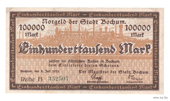 Германия Бохум 100 000 марок 1923 года. Состояние aUNC!