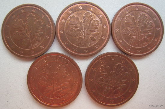 Германия 2 евроцента 2006 г. (A) (D) (F) (G) (J). Цена за 1 шт.