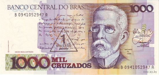 Бразилия 1 крузадо ново на 1000 крузадо образца 1989 года UNC p216b