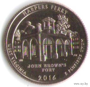 25 центов 2016 г. Парк=33 Национальный исторический парк Харперс Ферри Западная Вирджиния Двор P _состояние UNC