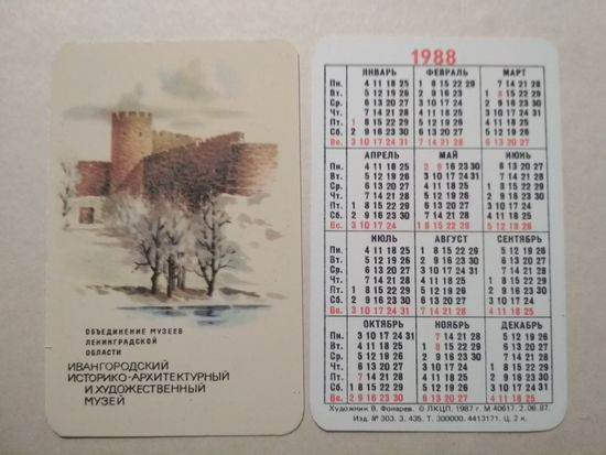 Карманный календарик. Ленинград. Музеи. 1988 год