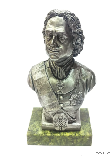 Бюст Пётр I Олово/Змеевик