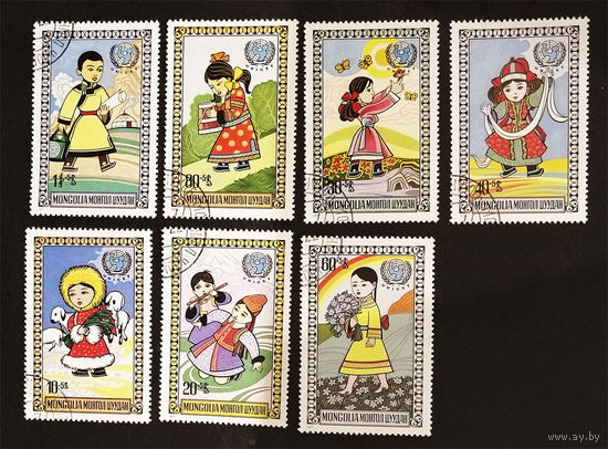 Монголия 1977 г. Международный день защиты детей. UNICEF, полная серия из 7 марок #0188-Л1P12